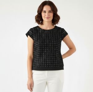 Ann Taylor Metallic Textured Cap Sleeve Work Top M